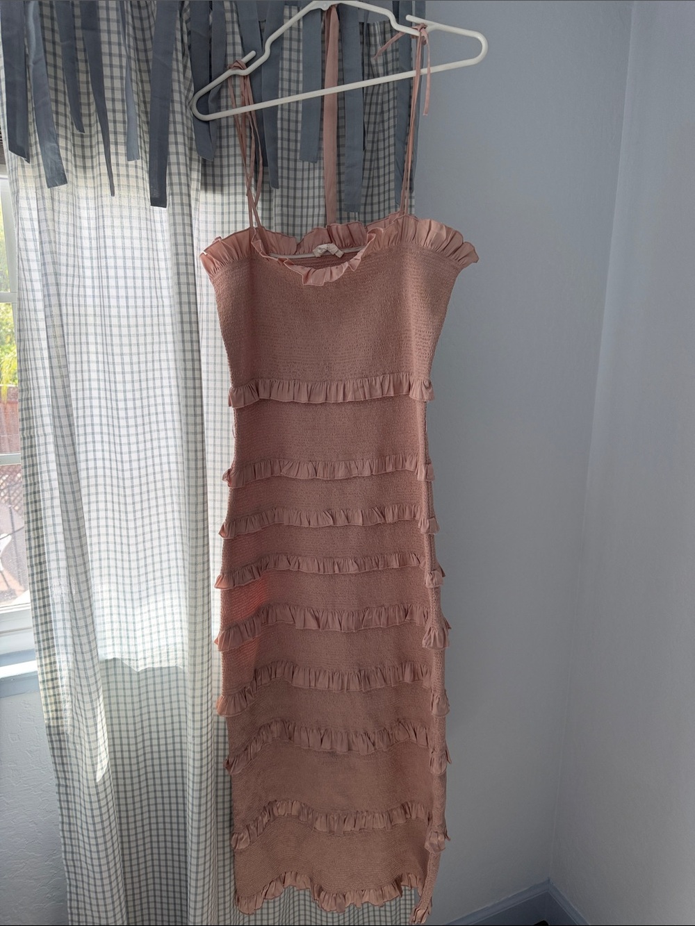 V. Chapman Dusty Rose Ruffle Midi Dress